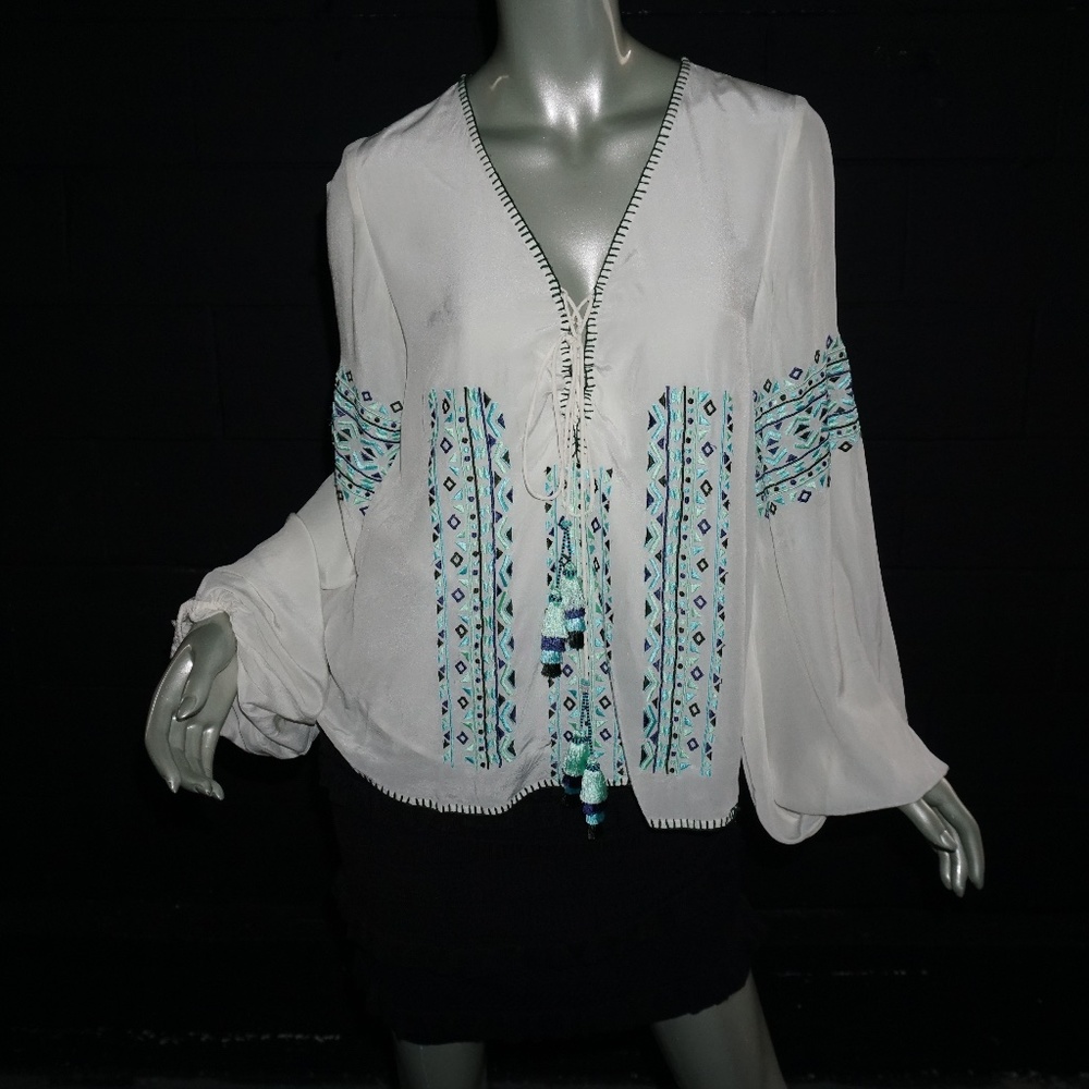 ROCOCO SAND Boho silk embroidered tunic NWT $390
